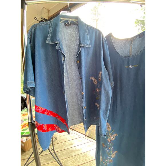 Women's 2 Piece Midi Dress & Over Shirt 2X floral & red fabric trim on both VGUC - Picture 16 of 16